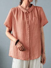 Load image into Gallery viewer, Ladies Casual Cotton And Linen Shirt With Lapel Button Design