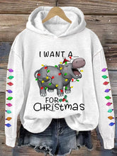 Load image into Gallery viewer, Women&#39;s I Want A Cute Hippopotamus For Christmas Holiday Gift Casual Hoodie