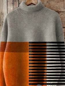 Artistry Color Block Art Printed Knit Turtleneck Pullover Sweater