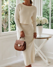 Load image into Gallery viewer, Solid Color Crew Collar Back Silt Sweater Set