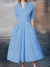 Load image into Gallery viewer, Solid Color Commuter Lapel Midi Dress