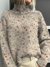 Load image into Gallery viewer, Lovely Retro Floral Pattern Printed Knit Turtleneck Pullover Sweater