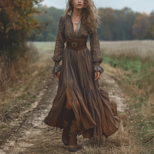 Load image into Gallery viewer, Women's Vintage V-neck Bohemian Pastoral Style Long-sleeved Maxi Long Dress