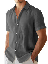 Load image into Gallery viewer, Men's summer solid color imitation linen casual and comfortable short-sleeved shirt