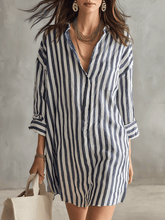 Load image into Gallery viewer, Relaxed Striped Oversized Blue &amp; White Shirt Mini Dress