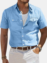 Load image into Gallery viewer, Men's Solid Color Double Pocket Comfortable Cotton And Linen Short Sleeve Shirt
