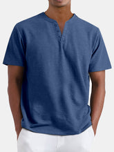 Load image into Gallery viewer, Men's Summer Solid Color Henley Short Sleeve T-shirt