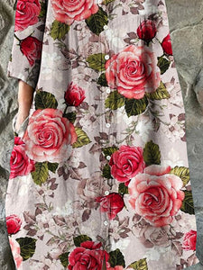 Women's  Floral Art Print Elegant Simple  Cotton Shirt Dress