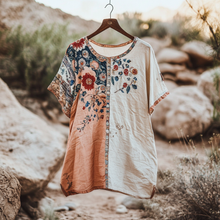 Load image into Gallery viewer, Women's Vintage Tribal Floral Stitching Cotton And Linen Shirt 473e