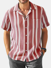 Load image into Gallery viewer, Men's Hawaiian Simple Striped Faux Linen Comfortable Short Sleeve Cuban Collar Shirt