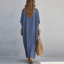 Load image into Gallery viewer, Blue Pinstripe Minimalist Long Dress