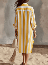Load image into Gallery viewer, Relaxed Striped Resort Yellow &amp; White Stripe Midi Dress