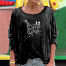 Load image into Gallery viewer, Women's Cute Cat Japanese Art Embroidered Long Sleeve T-shirt