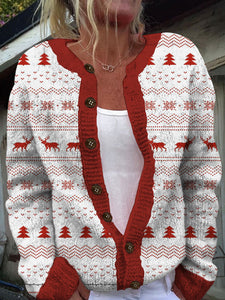 Women's Retro Christmas Style Print Cardigan