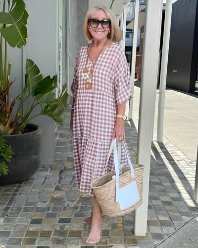 Plus Size New V-neck classic plaid dress