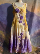 Load image into Gallery viewer, Vintage Purple Floral Embroidered Gradient Linen Midi Dress