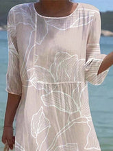 Load image into Gallery viewer, Women's Casual  Round Neck Mid Sleeve Print Cotton and Linen Dress