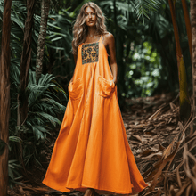 Load image into Gallery viewer, Women&#39;s Elegant Ethnic Graphic Stitching Oversized Sleeveless Linen Maxi Dress