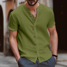 Load image into Gallery viewer, Men's Vintage Button Cotton Linen Short Sleeve Shirt