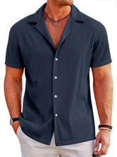 Load image into Gallery viewer, Men's Casual Solid Color Ribbed Cuban Collar Short-sleeved Shirt