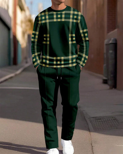 Men's Simple Colorblock Round Neck Casual Sports Set 0198