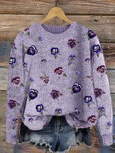 Load image into Gallery viewer, Pansy Floral Embroidery Pattern Cozy Knit Sweater