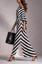 Load image into Gallery viewer, Statement Monochrome Stripe Asymmetric Maxi Dress