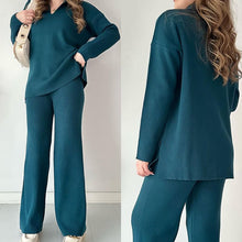 Load image into Gallery viewer, V-neck casual slit knitted two-piece set