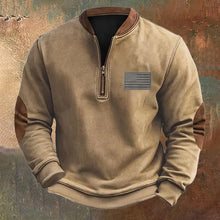 Load image into Gallery viewer, Men's Vintage Western Leather Flag Zip Neck Sweatshirt