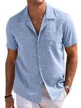 Load image into Gallery viewer, Men's Cuban Collar Cotton And Linen Pocket Basic Casual Shirt