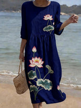 Load image into Gallery viewer, Women's Casual Floral Print Round Neck Dress