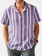 Load image into Gallery viewer, Men's Hawaiian Simple Striped Faux Linen Comfortable Short Sleeve Cuban Collar Shirt