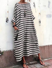 Load image into Gallery viewer, Casual Cotton Linen Stripe Loose Plus Size Long Dress