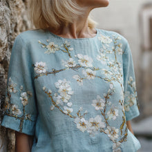 Load image into Gallery viewer, Oil Painting Inspired Almond Blossom Embroidered Linen Tunic