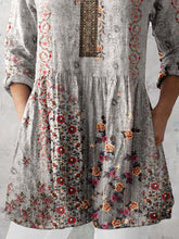 Load image into Gallery viewer, Women's Retro Floral Art Print Casual Cotton And Linen V-neck Top