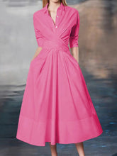 Load image into Gallery viewer, Solid Color Commuter Lapel Midi Dress