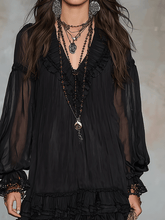 Load image into Gallery viewer, Bohemian Black Chiffon Dress With Soft Ruffle Trim