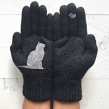 Load image into Gallery viewer, Warm Cat Bird Print Wool Knitted Gloves