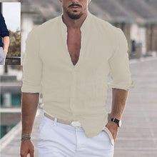 Load image into Gallery viewer, Men's Linen Shirt Shirt Summer Shirt Beach Shirt Collar Long Sleeve