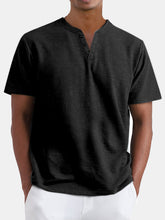 Load image into Gallery viewer, Men's Summer Solid Color Henley Short Sleeve T-shirt