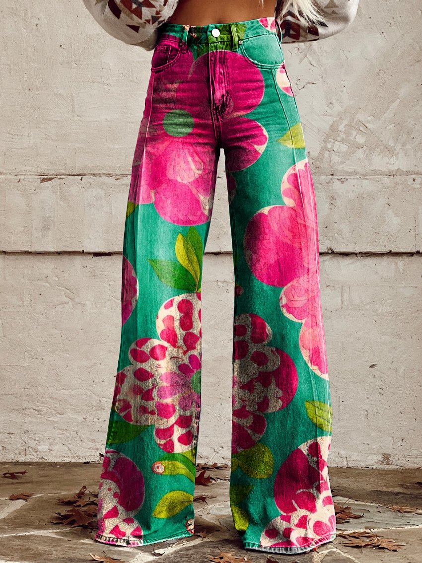 Rustic Print Women's Print Casual Wide Leg Pants