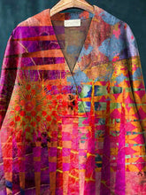 Load image into Gallery viewer, Colorful Geometric Pattern Printed Women's Casual Cotton And Linen V-neck Shirt