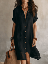 Load image into Gallery viewer, Modern Boho Effortless Black Linen Relaxed Midi Dress