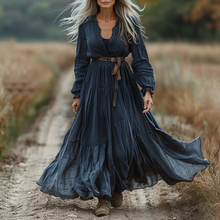 Load image into Gallery viewer, Women's Vintage V-neck Linen Long-sleeve Maxi Long Dress