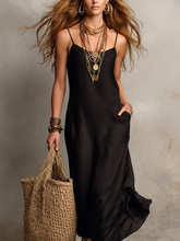 Load image into Gallery viewer, Midnight Muse Flowing Black Slip Dress