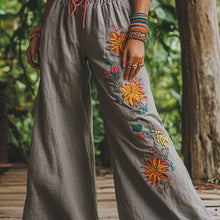 Load image into Gallery viewer, Bohemian Holiday Style Retro Linen Floral Ethnic Totem Print Casual Pants