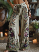 Load image into Gallery viewer, Classy Purple Lavender And Floral Embroidered Art Linen Pants