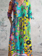 Load image into Gallery viewer, Women&#39;s V-Neck Colorful Bohemian Geometric Pattern Cotton And Linen Dress With Pockets