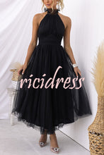 Load image into Gallery viewer, Fairy Vibes Tulle Gathered Detail Halter Maxi Dress