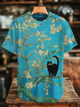 Load image into Gallery viewer, Men's Oil Painting Art Floral Black Cat Print Casual T-shirt